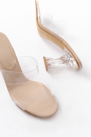 S-618 Bej Rugan Çift Bantlı Topuklu Kadın Terlik 