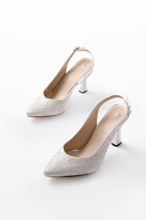 S-601 Gümüş Arkası Açık Taş Aksesuarlı Günlük Kadın Sandalet 