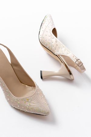 S-601 Bej Arkası Açık Taş Aksesuarlı Günlük Kadın Sandalet 