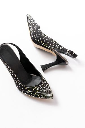 S-601 Siyah Arkası Açık Taş Aksesuarlı Günlük Kadın Sandalet