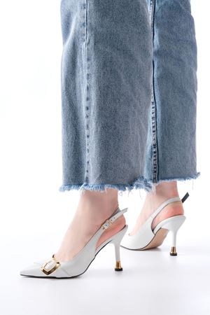 İNF-1151 Beyaz Günlük Arkası Açık Topuklu Bayan Ayakkabı