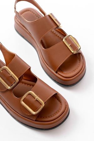 1187 Taba Dolgu Topuk Lastik Baretli  Kadın Sandalet 