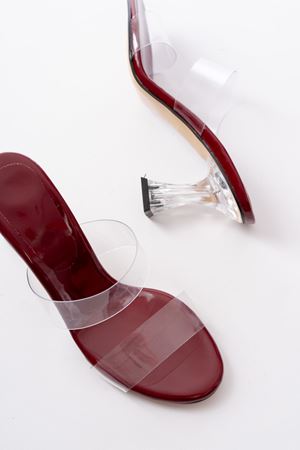 S-618 Bordo Rugan Çift  Bantlı Topuklu Kadın Terlik  