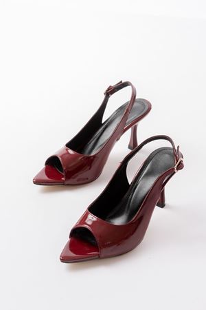 717 Bordo Rugan Sivri Burunlu Topuklu Kadın Sandalet