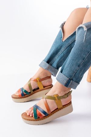 730-153 Multi Ortopedik Hakiki Deri Dolgu Kadın Sandalet 