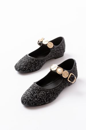 İNF-6363 Siyah Havlu Desenli Baret Tokalı Günlük Bayan Ayakkabı