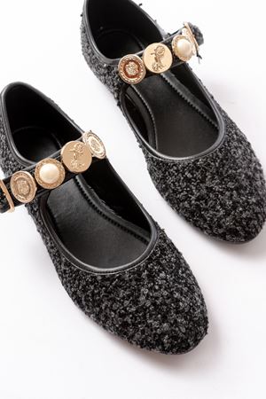 İNF-6363 Siyah Havlu Desenli Baret Tokalı Günlük Bayan Ayakkabı