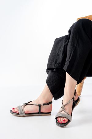 152-1104 Black Silver Stone Casual Women's Sandals