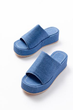 861-1011 Açık Kot Geniş Bantlı Dolgu Kadın Terlik 