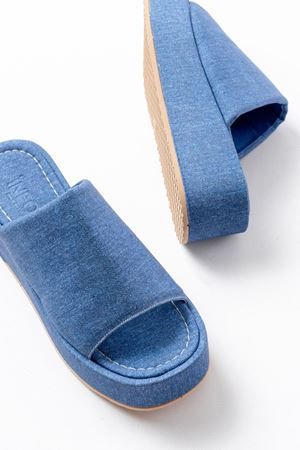 861-1011 Açık Kot Geniş Bantlı Dolgu Kadın Terlik 