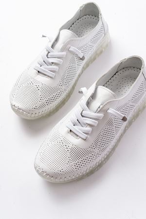 S-365  Beyaz Desenli Hakiki Deri Şeffaf Taban Kadın Spor Ayakkabı 