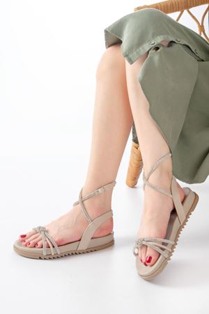 1001-1120 Beige Silver Stone Casual Women's Sandals