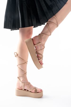 861-1010 Nut Rose Stone Ankle Tie Women's Sandals