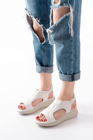 T-221 White Spring Parachute Fabric Elasticated Orthopedic Women's Sandals