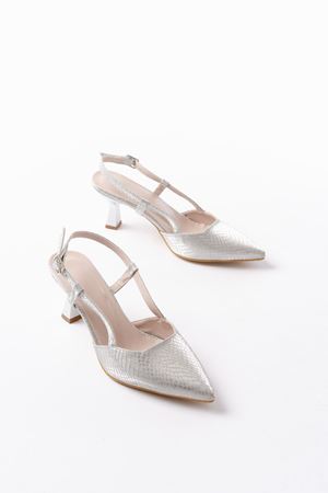 725 Gümüş Pul Desenli Sivri Burunlu  Topuklu Kadın Ayakkabı  