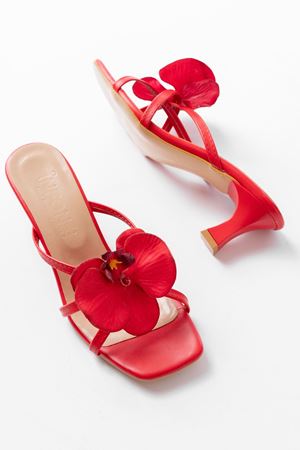 S-622 Kırmızı Orkide Detaylı İnce Topuklu Kadın Terlik   
