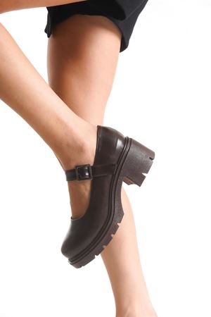 K-708 Kahve Kırışık Rugan Tokalı Yüksek Tabanlı Loafer Ayakkabı 