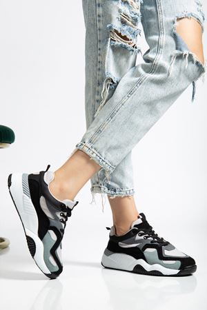 SP-172-2 Siyah Gri Bağcıklı Kadın Spor Ayakkabı 