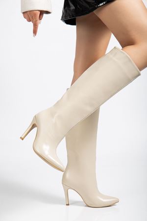 SYT-2004 Bej Mat Kırışık Rugan Günlük Bayan Çizme