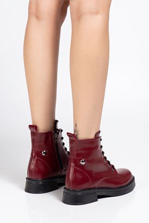 02-2003 Bordo Kırışık Rugan Bağcıklı Fermuarlı Günlük Kadın Bot 