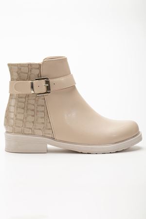 165-204/1 Bej Kroko Toka Aksesuarlı Fermuarlı Günlük Kadın Bot 