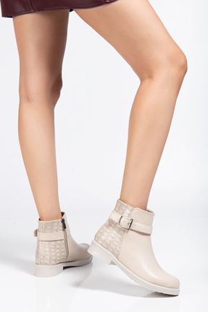 165-204/1 Bej Kroko Toka Aksesuarlı Fermuarlı Günlük Kadın Bot 