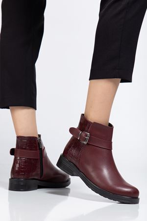165-204/1 Bordo Kroko Toka Aksesuarlı Fermuarlı Günlük Kadın Bot   