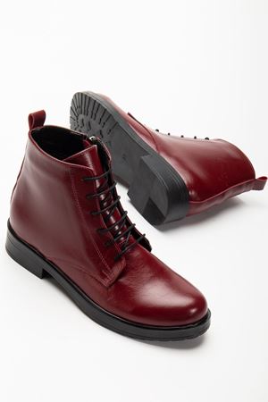 165-225 Bordo Yanki Bağcıklı Fermuarlı Günlük Kadın Bot 