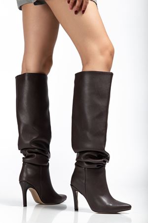 SYT-2003 Kahve Körüklü İnce Topuklu Günlük Bayan Çizme