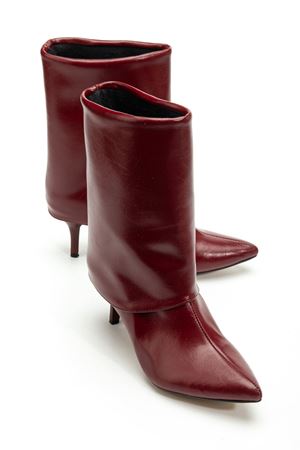 4806 Bordo Kırışık Rugan Yakalı Günlük Kadın Bot 