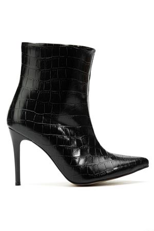 4803 Siyah Kroko Sivri Burun İnce Topuk Günlük Kadın Bot  