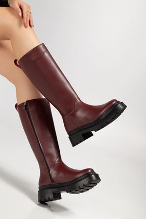 236-340 Bordo Fermuarlı Günlük Kadın Çizme 