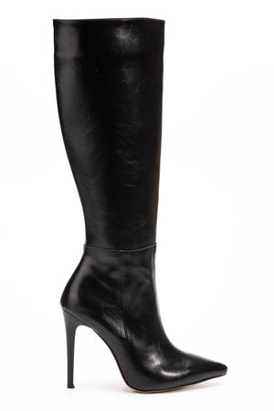 LS-226 Siyah Kırışık Rugan Fermuarlı Lastikli İnce Yüksek Topuklu Kadın Çizme