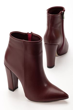VRT-4801  Bordo Cilt  Yüksek Kalın Topuklu Fermuarlı Kadın Bot 