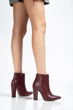 VRT-4801  Bordo Cilt  Yüksek Kalın Topuklu Fermuarlı Kadın Bot 