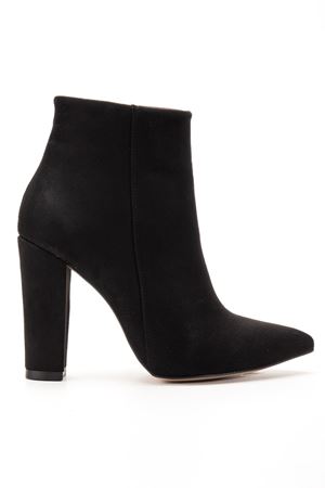 VRT-4801 Siyah Süet Yüksek Kalın Topuklu Fermuarlı Kadın Bot 