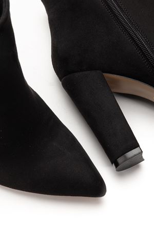 VRT-4801 Siyah Süet Yüksek Kalın Topuklu Fermuarlı Kadın Bot 
