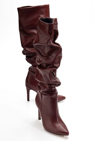 SYT-2003 Beige Suede Bellows Slim Heels Casual Women's Boots