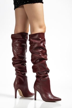 SYT-2003 Beige Suede Bellows Slim Heels Casual Women's Boots