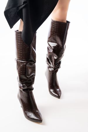 SR-2001 Brown Croco Stiletto Heels Casual Women's Boots