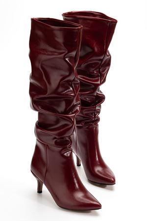 SR-2001 Burgundy Suede Stiletto Heeled Casual Women's Boots