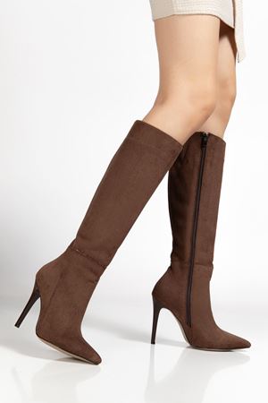 LS-226 Black Suede Zipper Elasticated Thin High Heeled Women's Boots