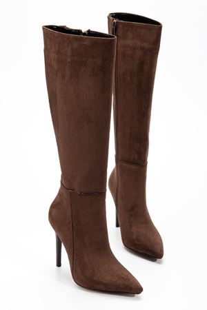 LS-226 Black Suede Zipper Elasticated Thin High Heeled Women's Boots