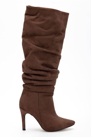 SYT-2003 Beige Suede Bellows Slim Heels Casual Women's Boots