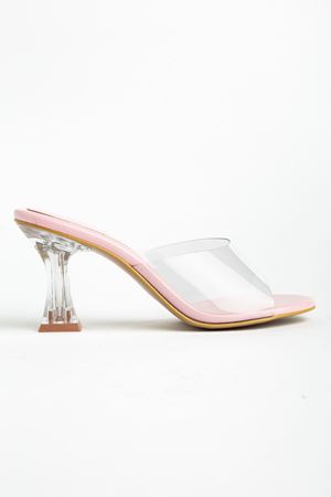 S-619 Baby Blue Patent Leather Transparent Strap Transparent Heels Round Toe Women's Slippers