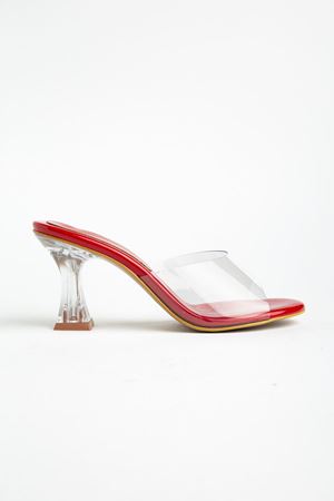 S-619 Baby Blue Patent Leather Transparent Strap Transparent Heels Round Toe Women's Slippers