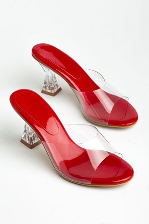 S-619 Baby Blue Patent Leather Transparent Strap Transparent Heels Round Toe Women's Slippers