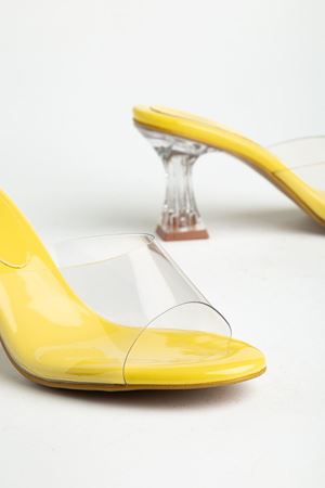 S-619 Baby Blue Patent Leather Transparent Strap Transparent Heels Round Toe Women's Slippers