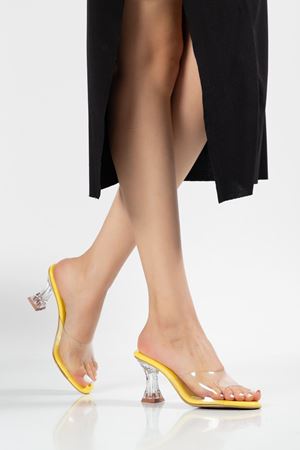 S-619 Baby Blue Patent Leather Transparent Strap Transparent Heels Round Toe Women's Slippers