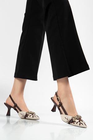 K-250 Black Linen Casual Women's Heels with Open Back Buckle